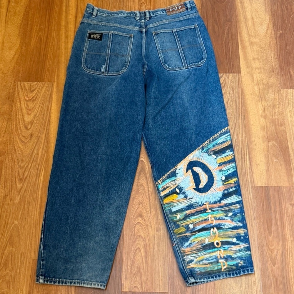 Vintage 90s Pelle Pelle Baggy Custom Painted Denim Jeans Men's Size 38